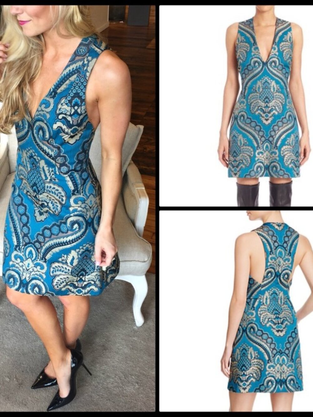 Alice + Olivia Sz 2 Natalee Jacquard Racerback A-Line Dress Turquoise Peacock